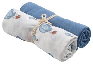 Barnfilt Borganäs of Sweden Ballong Muslin Blå 70x70cm 2-Pack