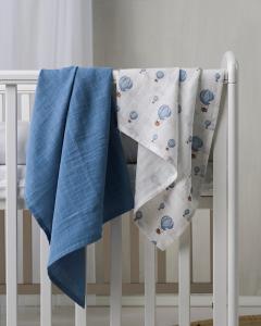 Barnfilt Borganäs of Sweden Ballong Muslin Blå 70x70cm 2-Pack
