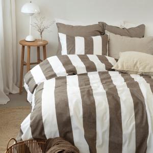 Randigt Påslakanset Block Stripe Brun 150x210cm Borganäs of Sweden