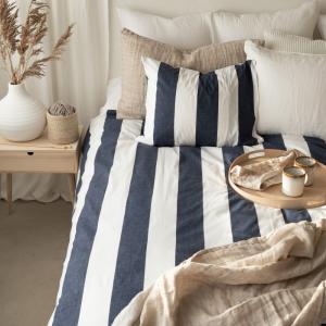 Randigt Påslakanset Block Stripe Blå 150x210cm Borganäs of Sweden