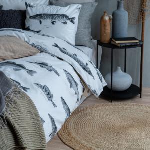 Påslakanset Vit/Svart Fiske Borganäs of Sweden 150x210cm