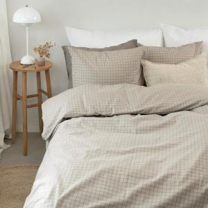 Påslakanset Rutigt Flanell Birger Gråbeige 150x210cm Borganäs Of Sweden