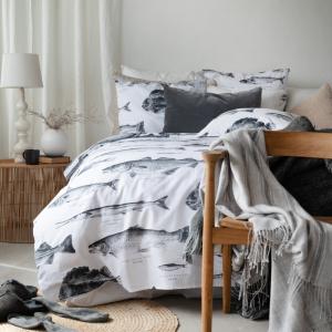 Påslakanset Havsfiskar Svart/Vit 150x210cm Borganäs Of Sweden