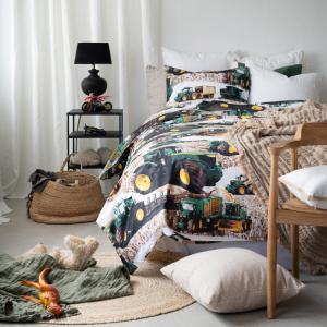 Påslakanset Barn Skördetröska Grön 150x210cm Borganäs Of Sweden