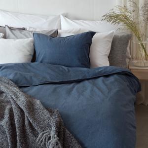 Påslakanset Marinblå Borganäs of Sweden Washed 150x210cm