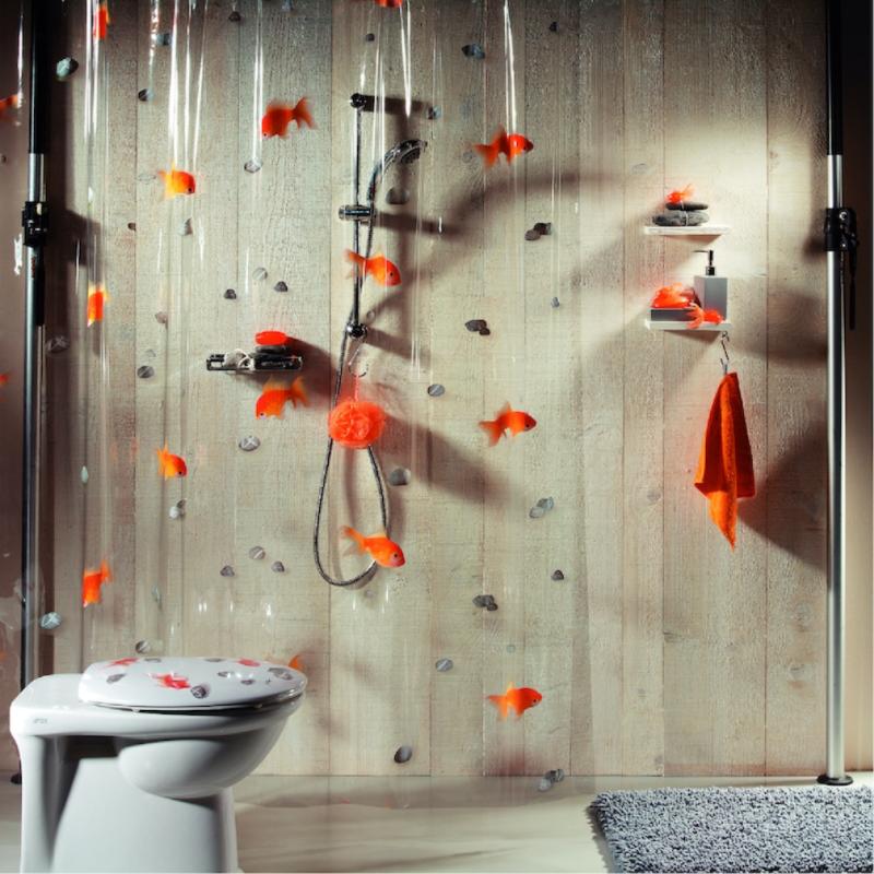 Duschdraperi Orange Spirella Goldfish 180x200cm at lavanille