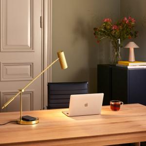 Skrivbordslampa Mässing Med Trådlös Laddning Globen Lighting Hubble Read 63,5cm