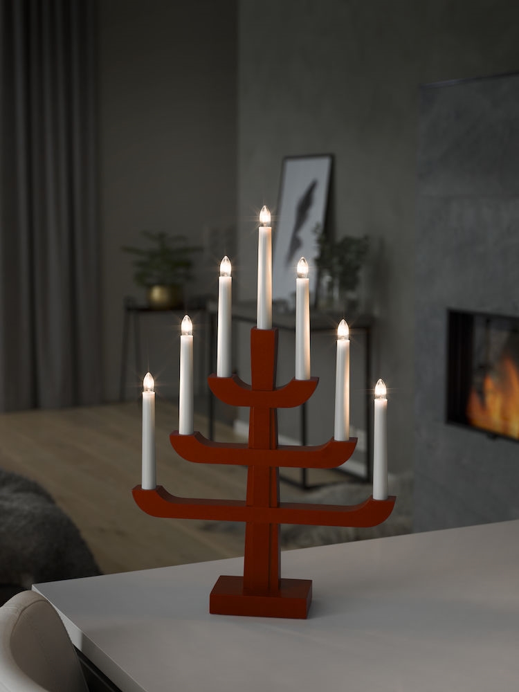 Adventsljusstake Trä Röd 7L 50cm-Konstsmide-lavanille.com