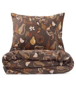 Satin Påslakanset Bandene Brun 150x210cm Kosta Linnewäfveri