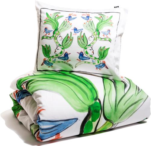 Satin Påslakanset Kosta Linnewäfveri Fågelsång Vit 150x210cm