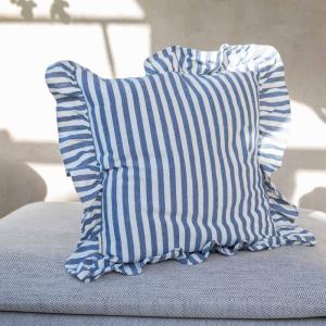 Randigt Kuddfodral Svea Denimblå 45x45cm Fondaco