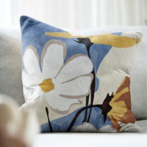 Kuddfodral Signe Blommigt Denimblå 45x45cm Svanefors