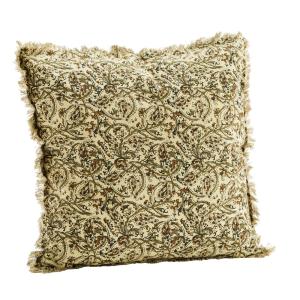 Madam Stoltz Kuddfodral Med Fransar 50x50cm Sand/Oliv