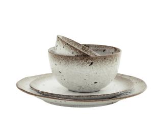 Madam Stoltz Tallrik Stengods 22cm Vit/Brun 6-Pack