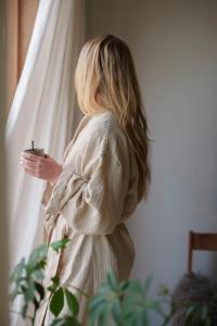 Morgonrock Muslin Sand L/XL Kosta Linnewäfveri