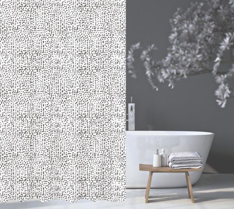Duschdraperi Vit/Svart Nina Royal Dot 180x200cm at lavanille