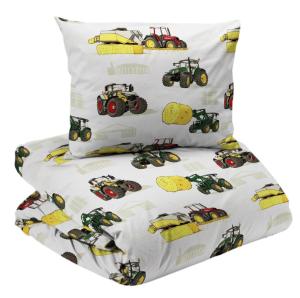 Påslakanset Barn Traktor Vit/Grön 150x210cm Redlunds