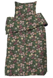 Blommigt Påslakanset Cleo Mörkgrön 150x210cm Redlunds