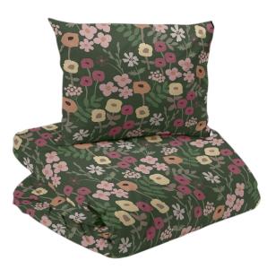 Blommigt Påslakanset Cleo Mörkgrön 150x210cm Redlunds