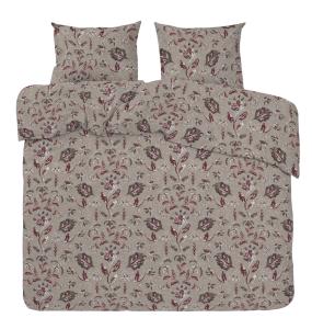 Satin Påslakanset Blommigt Dubbeltäcke Ingela Mullvad/Vinrött 220x210cm Redlunds