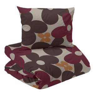 Påslakanset Happy Brun/Vinröd 150x210cm Redlunds