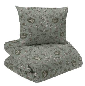 Satin Påslakanset Blommigt Ingela Grön 150x210cm Redlunds