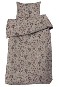 Satin Påslakanset Blommigt Ingela Mullvad/Vinrött 150x210cm Redlunds