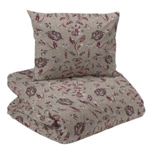 Satin Påslakanset Blommigt Ingela Mullvad/Vinrött 150x210cm Redlunds