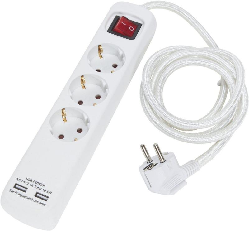 PR Home Grenuttag 3:a Med USB Vit 1,4m at lavanille