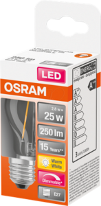 LED-Lampa E27 2,8W (25W) Dimbar Klar Osram Filament