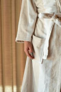 Randig Morgonrock Velour Kosta Linnewäfveri Vit/Sand L/XL