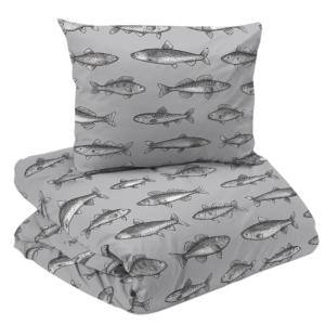 Påslakanset Grå Redlunds Fiskar 150x210cm