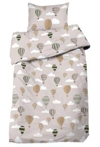 Påslakanset Barn Luftballong Linnebeige/Grön 150x210cm Redlunds