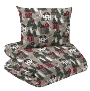 Jul Påslakanset Flanell Vimmerby Linne/Röd 150x210cm Redlunds