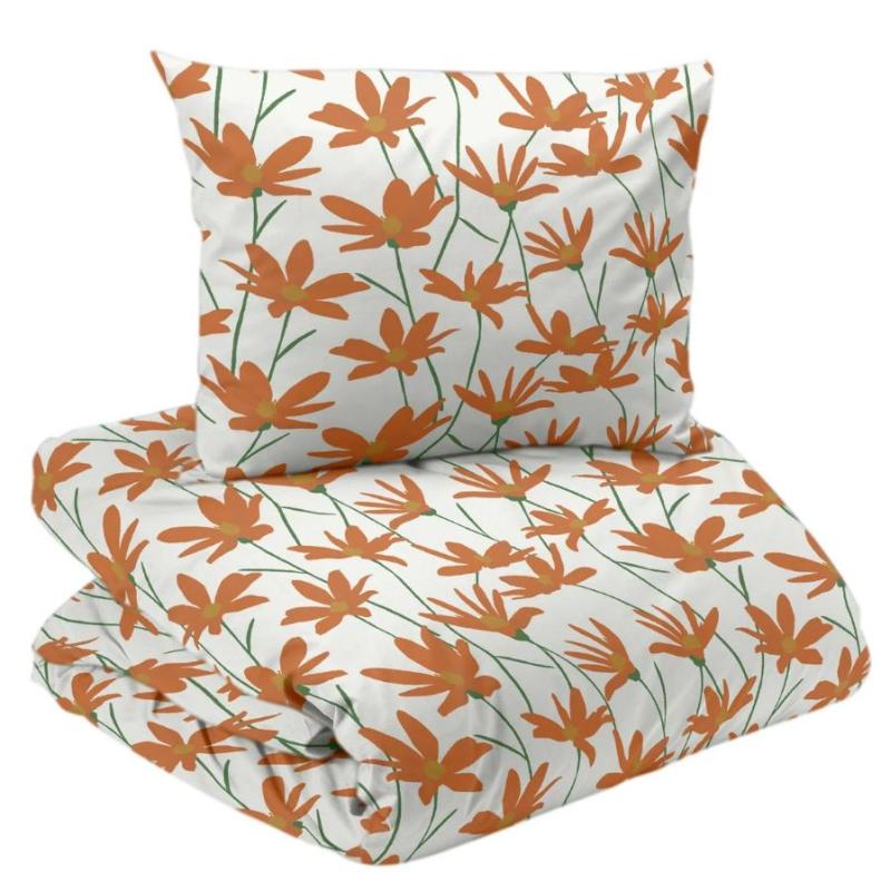 Blommigt Påslakan Vit/Orange Redlunds Ylva 150x210cm at lavanille