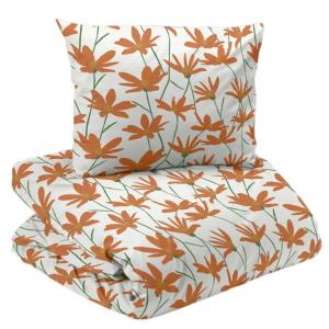 Blommigt Påslakanset Ylva Vit/Orange 150x210cm Redlunds
