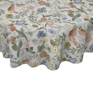 Rund Vaxduk Blommig Hilda Linnebeige/Terracotta Ø140cm Nina Royal