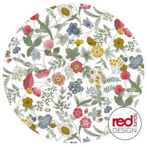 Rund Vaxduk Blommig Hilda Vit/Röd Ø140cm Nina Royal