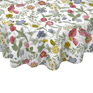 Rund Vaxduk Blommig Hilda Vit/Röd Ø140cm Nina Royal