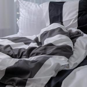 Satin Påslakanset Randigt Fjällbacka Grå Dubbeltäcke 230x220cm Kosta Linnewäfveri