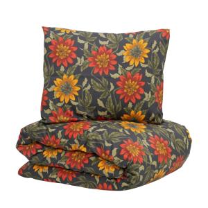 Satin Påslakanset Blommigt Gullholmen Grafitgrå 150x210cm Lord Nelson