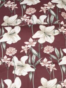 Satin Påslakanset Blommigt Kyrkosund Vinröd 150x210cm Kosta Linnewäfveri