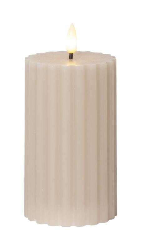 Blockljus LED Star Trading Flamme Stripe Beige 7,5x15cm at lavanille
