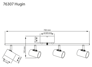 Takspotlight Hugin Stål Rak 4L 75cm Aneta Lighting