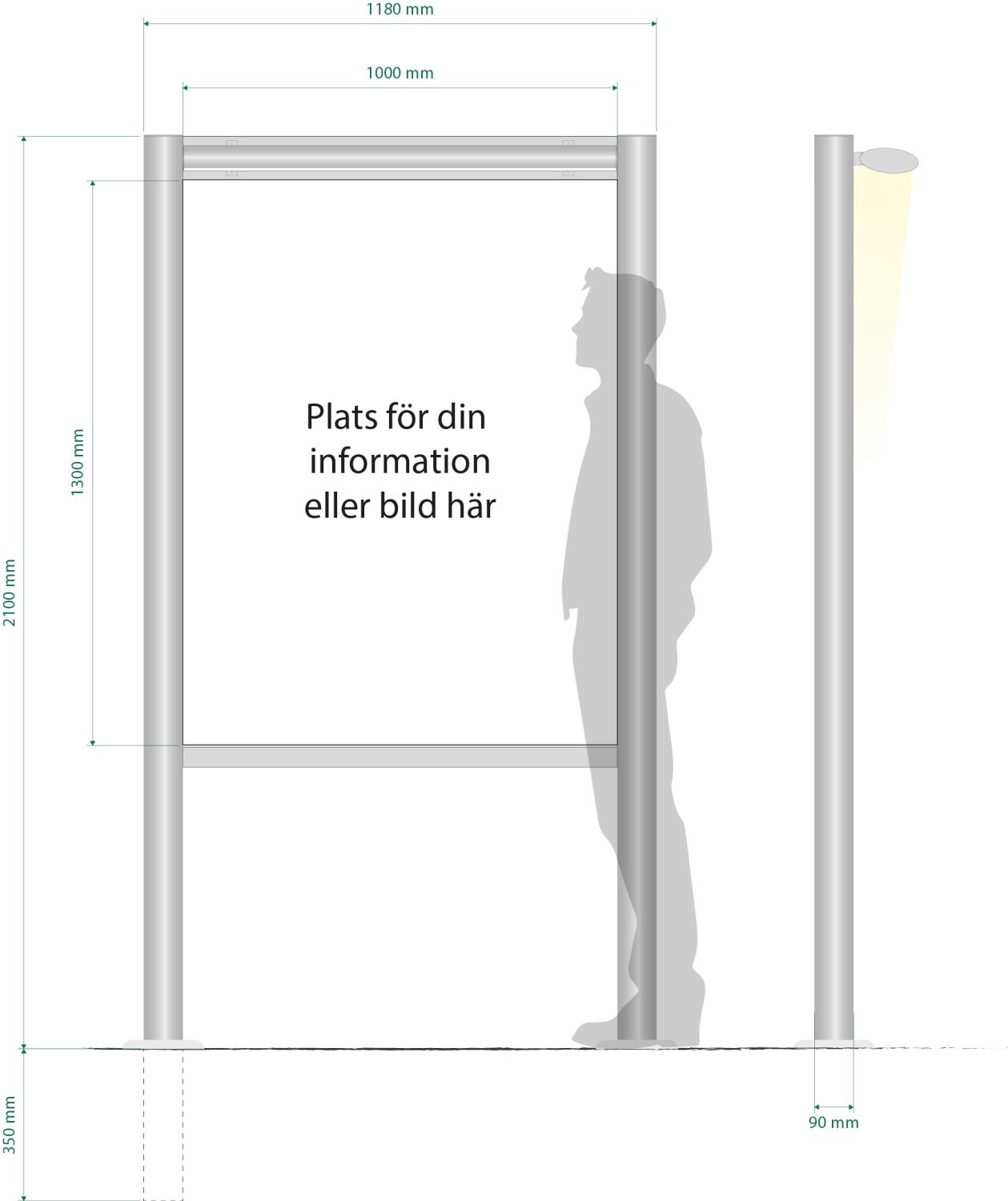 1180x2100mm - Informationsskylt 90R Belyst