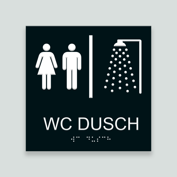 WC DUSCH- Taktil skylt 180x180mm