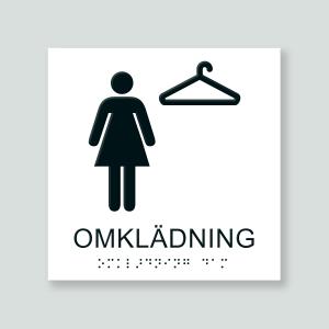 OMKLÄDNING DAM - Taktil skylt 150x150mm