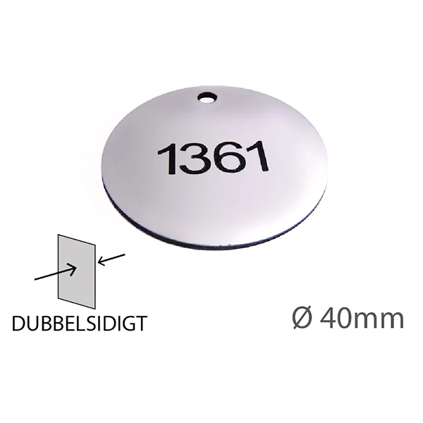 Nyckelbricka i plast, 40mm i diameter, dubbelsidig gravyr