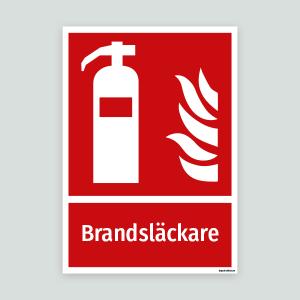 Brandsläckare - brandskylt med text