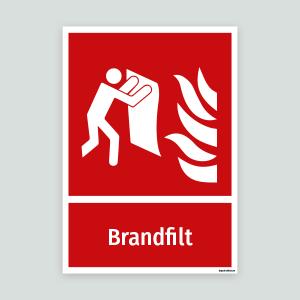Brandfilt - brandskylt med text
